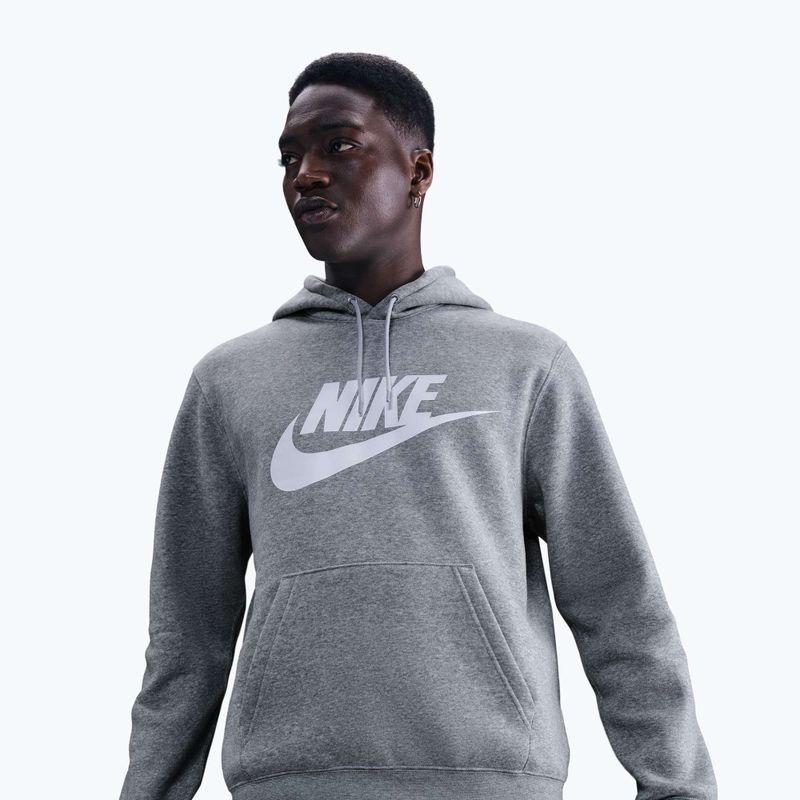 Мъжки суитшърт Nike Club Pullover Hoodie dark grey heather/light smoke grey/white 4