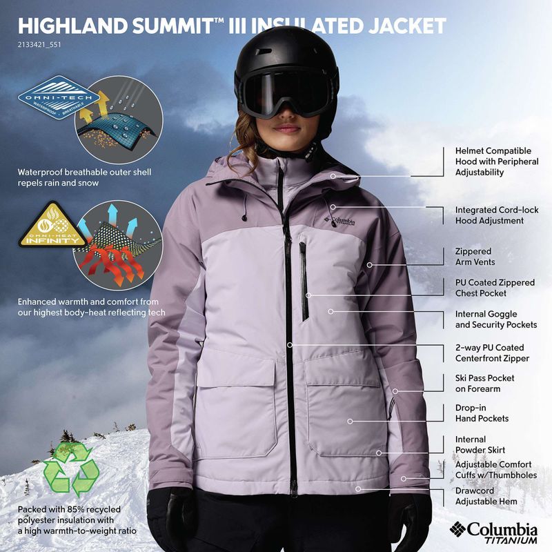 Дамско скиорско яке Columbia Highland Summit III Insulated lavender pearl/shale purple 13