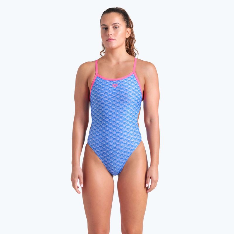 Дамски бански костюм от една част arena Monogram Challenge back blue river multi/shocking pink 5