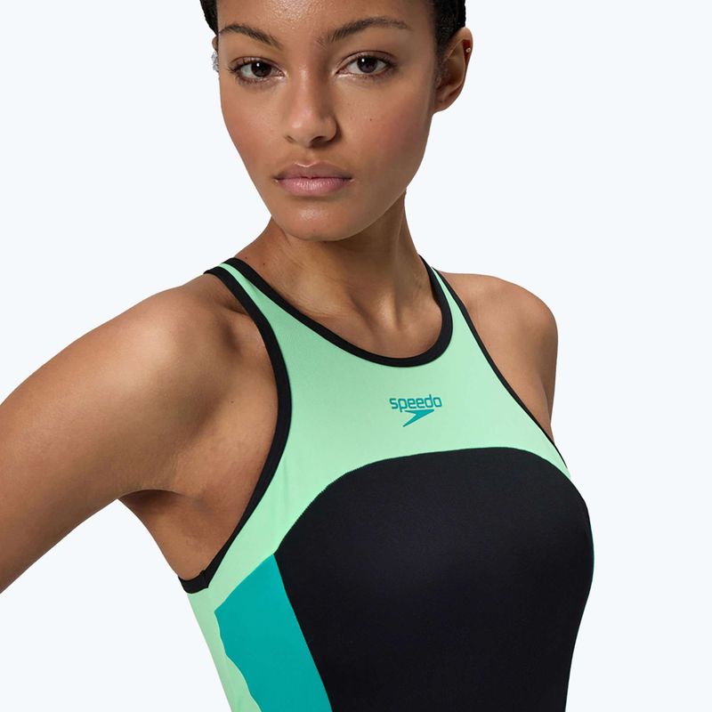 Дамски цял бански костюм Speedo High Neck Splice Cross Back turquoise gem 5
