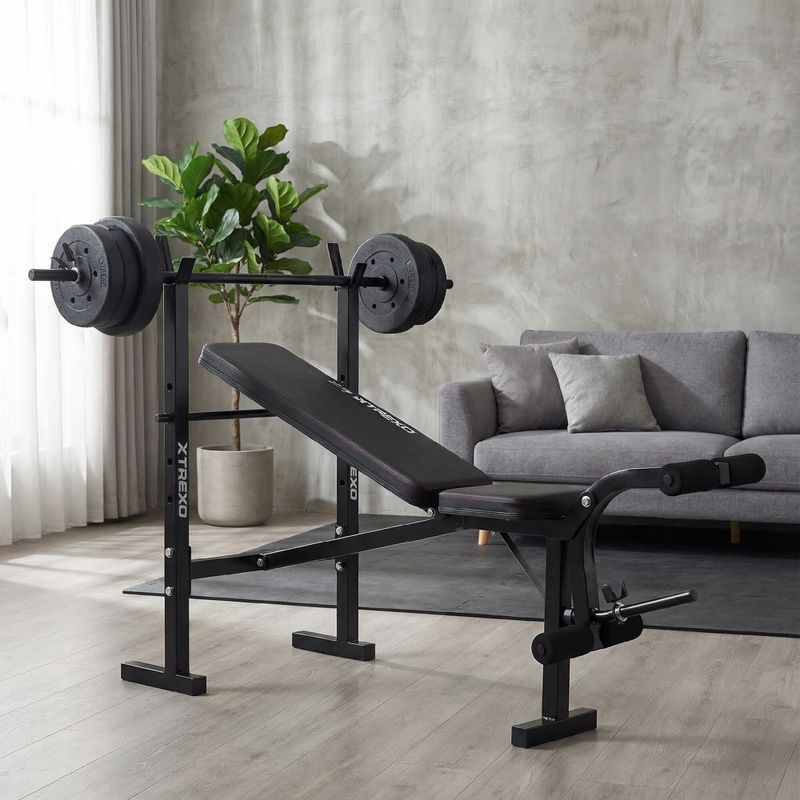 Тренировъчна пейка XTREXO BenchFit Lite със стойка и щанга черна 6