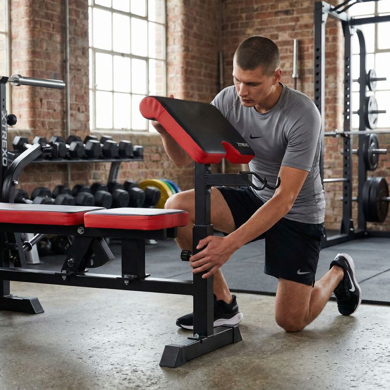 Тренировъчна пейка XTREXO BenchFit Max със стойка и молитвен лост черна 5