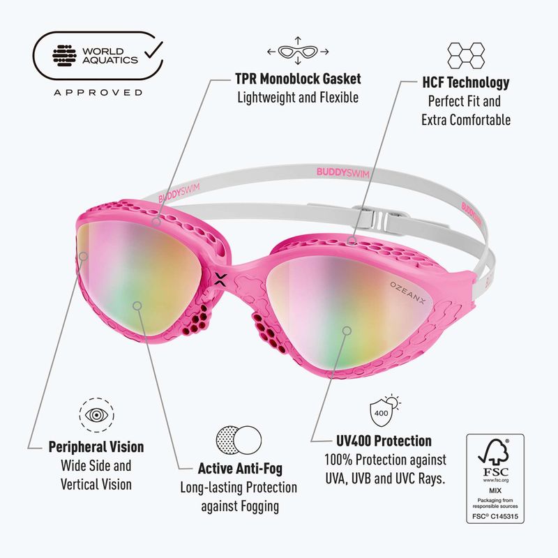 Очила за плуване BuddySwim OzeanX Mirror pink/white/iridium 2