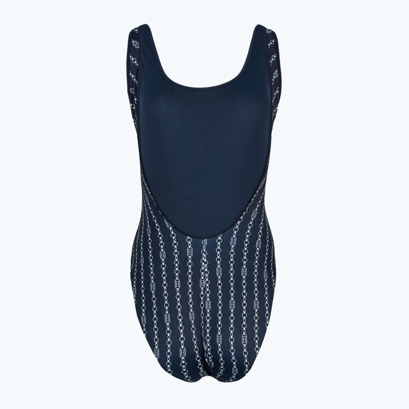 Tommy Hilfiger дамски едноцветен бански One Piece Print (Ext) flag chain dark night navy 2